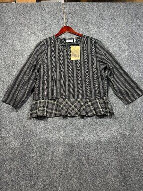 Habitat Top Womens Small Flounce Top Black Stripe Ruffle Hem Lagenlook NEW $73